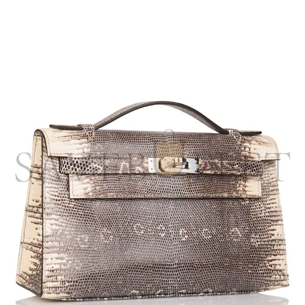 HERMÈS MASTER OMBRE MINI KELLY POCHETTE IN SHINY VARANUS SALVATOR LIZARD WITH PALLADIUM HARDWARE (22*14*7cm)